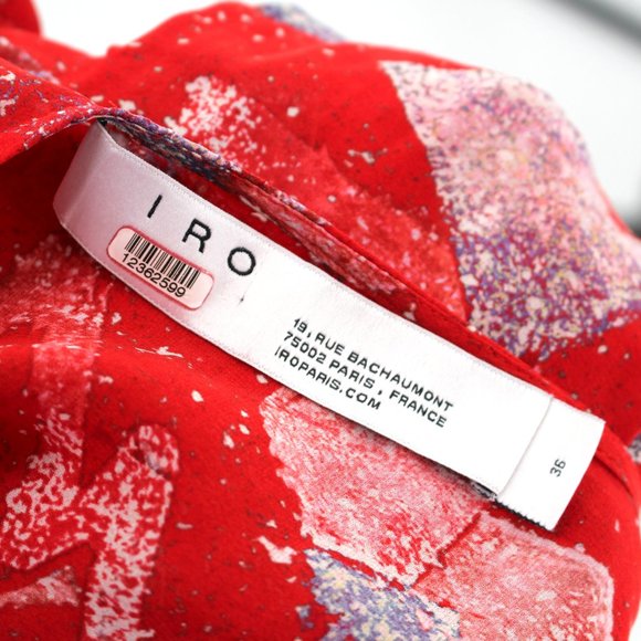 IRO Red Geometric Washable Silk Gabota Top V-Neck Long Sleeve Blouse 36 Small - Picture 8 of 10